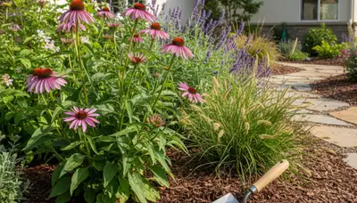 Organic landscape beds with natural mulch and native plants in San Diego, CA by Chop Chop Landscaping