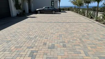 Interlocking paver driveway installation by professional landscapers in San Diego, CA