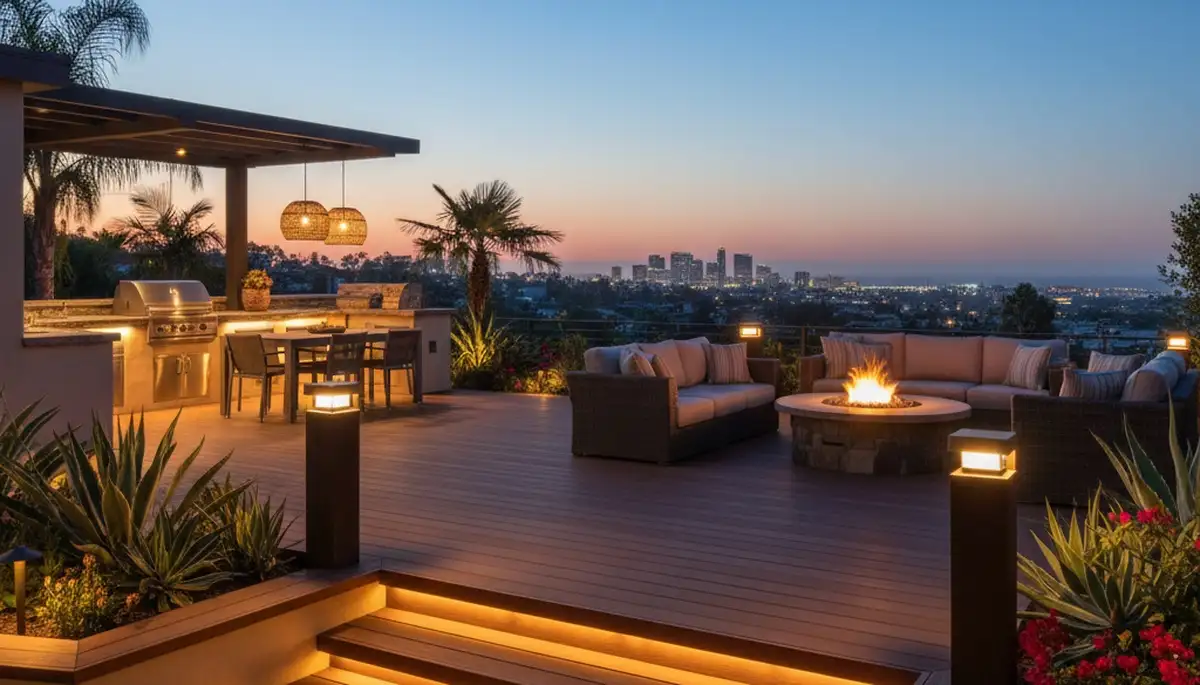 Outdoor deck and patio lighting by Chop Chop Landscaping in San Diego, CA enhancing safety and ambiance