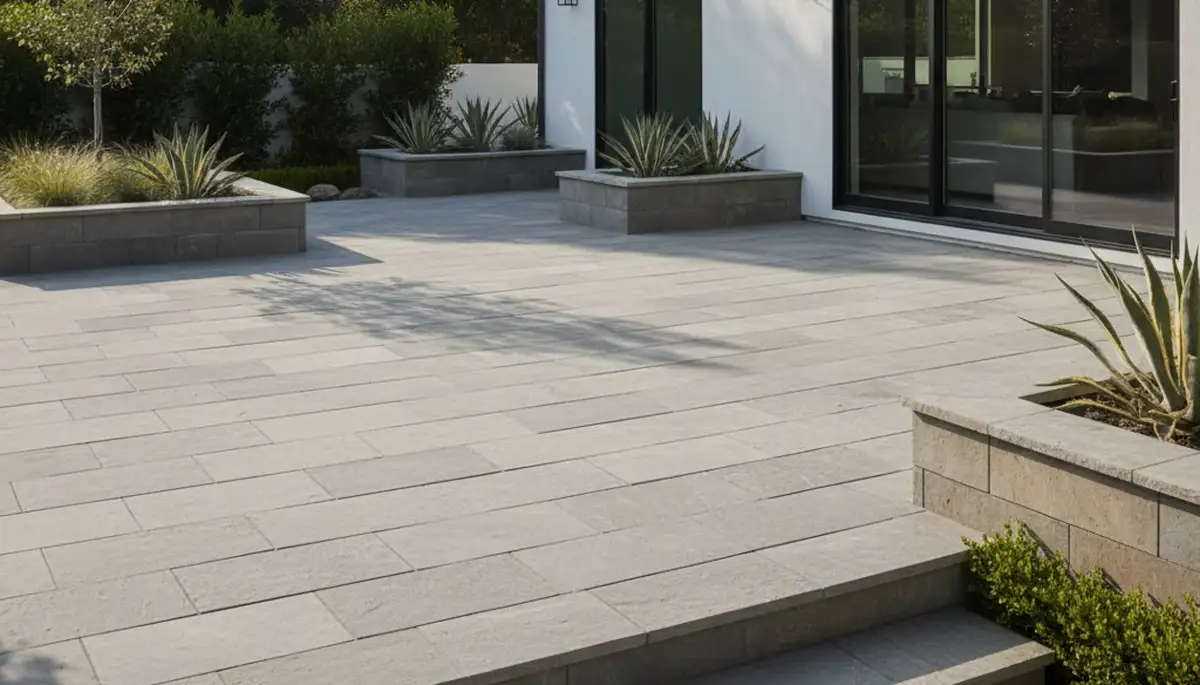Modern large format stone patio installation by San Diego landscaping experts at Chop Chop Landscaping