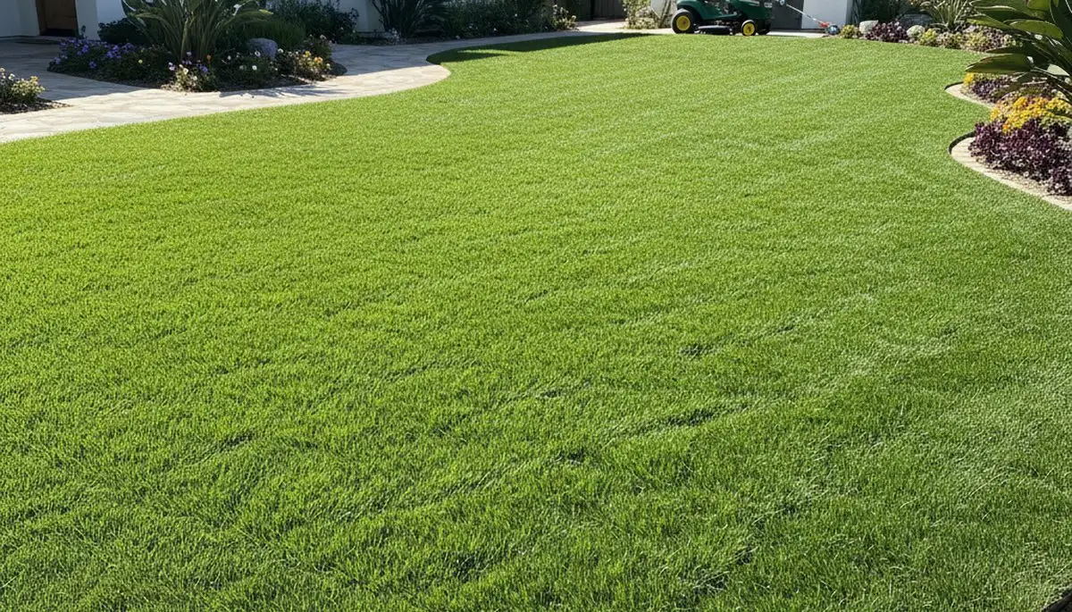 Lush green lawn in San Diego, CA showing results of professional lawn care by Chop Chop Landscaping