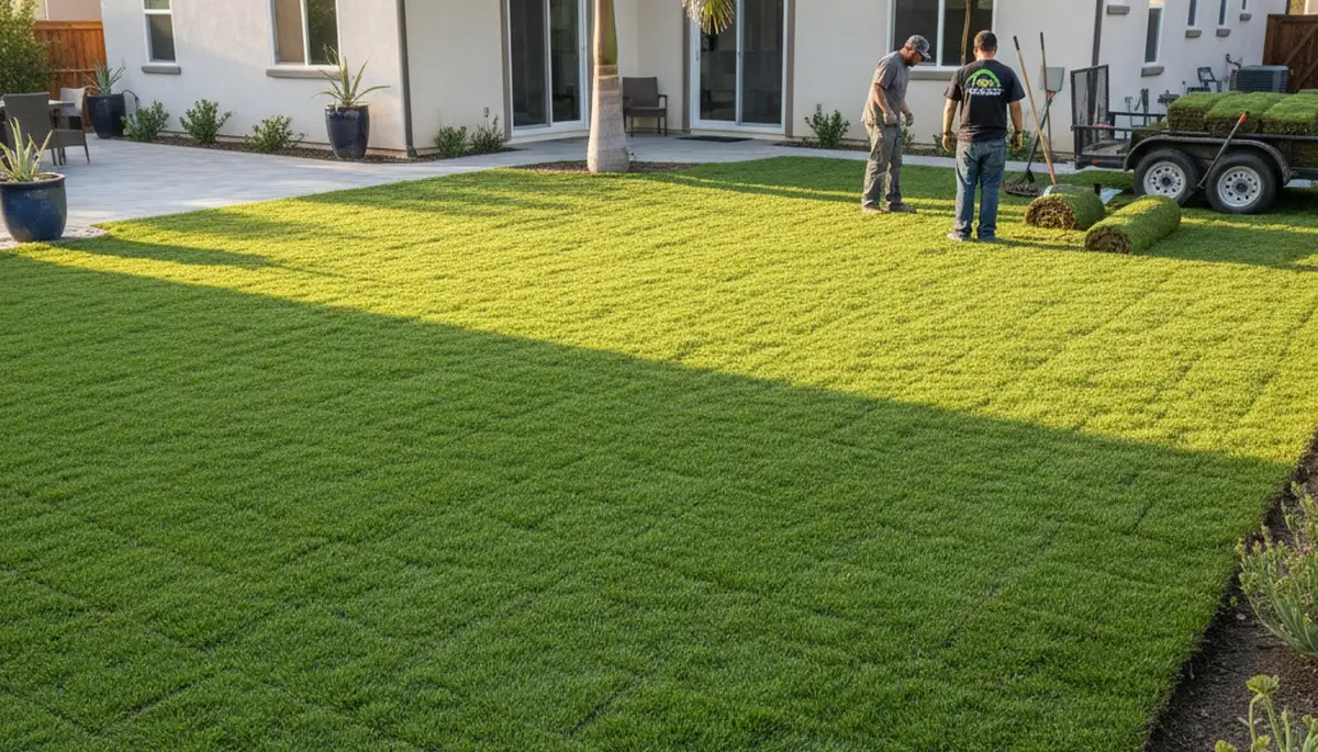 Freshly installed green sod lawn by Chop Chop Landscaping in San Diego, CA showcasing professional results