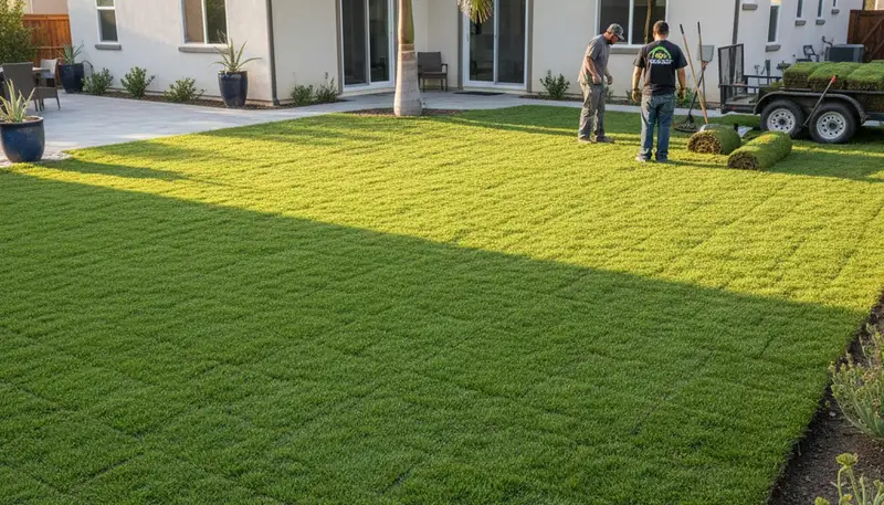 Freshly installed green sod lawn by Chop Chop Landscaping in San Diego, CA showcasing professional results