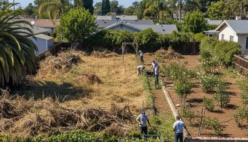 Overgrown yard cleanup and property restoration by professional landscapers in San Diego, CA