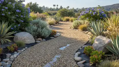 Pea gravel garden path installation in San Diego, CA showcasing clean design and low-maintenance landscaping