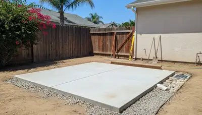 Professional shed base preparation with gravel foundation by landscaping experts in San Diego, CA