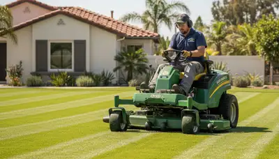 Professional lawn striping and edging in San Diego, CA showcasing expert mowing and crisp landscape detail