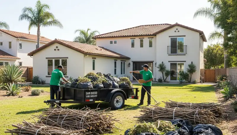 Professional yard debris hauling and clean up service in San Diego, CA by Chop Chop Landscaping