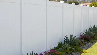 White wooden privacy fence installation by Chop Chop Landscaping in San Diego, CA